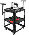 Hella Sturdy Height Adjustable Miter Saw Stand With Heavy Duty Wheels And 550 Pound Load Rating Includes Twin Extension Rollers For Planers And Benchtop Tools Built Different To Tackle Big Shop Projects Smoothly, with jigsaw and battery.