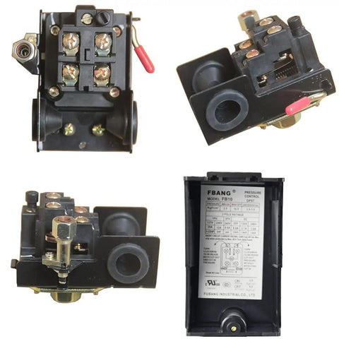 Air Compressor Pressure Switch Auto Start 90 To 125 PSI Single Port With Unloader And On Off Lever Beefed Up 16 To 20 Amp 240V NPT One Quarter Inch Female Fitting