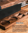 Top Shelf Solid Wood And Carbon Steel Single Dose Coffee Bean Storage Rack With One Way Vent Valve Keeps Your Daily Grind Locked And Loaded For Your Ultimate Espresso Coffee Bar Setup And Sip Sessions, featuring utensil holes and details.