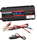 Heavy Duty Car Power Inverter With Led Digital Display And Us Plug For Vehicle And Home Use Aluminum Alloy Shell, includes cables.