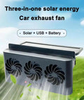 Solar Powered Car Exhaust Fan Rapidly Flushes Out Stove Hot Cabin Air To Keep Your Rig Chill And Clean During Blazing Summer Heat Waves While Operating Silently On True Off Grid Power. Triple blade motor with solar, USB, battery.