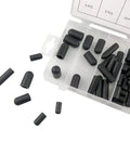 Pro Grade 80-Piece Vacuum Cap Kit For Car Lines And Hoses, 5/32 To 3/8 Inch, black rubber caps in a clear plastic case