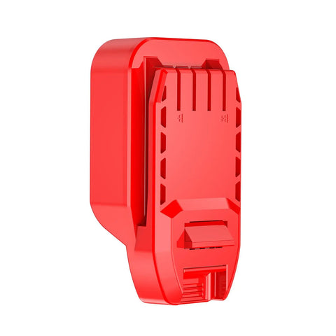 Red V20 to DeWalt 20V Max Battery Adapter for cordless tools, showing side view. Not for Black and Decker. Easy install design.