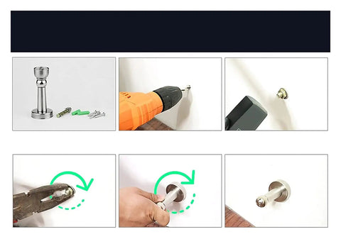 Heavy Duty Stainless Steel Magnetic Door Stops Catch for Wall or Floor Mounting, installation process images.