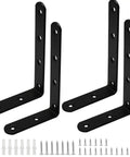 Beefy Heavy Duty Stainless Steel L Brackets For Shelves Set Of 4, L Shaped Corner Braces with screws and anchors, black finish.