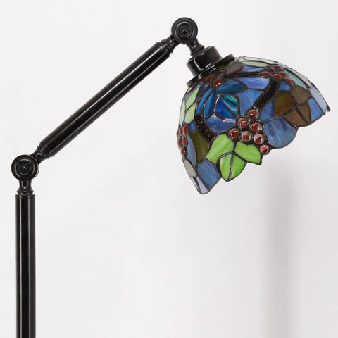 Amber Grape Stained Glass Tiffany Floor Lamp With Adjustable Swivel Arm 72 Inch Tall Reading Light 8 Inch Glass Shade close-up