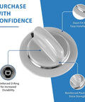 Two Pack Built To Last Timer Knob With Metal Ring Replacement For Dryer WE1M964, highlighted features and design details