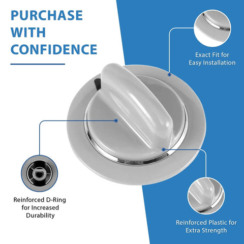 Two Pack Built To Last Timer Knob With Metal Ring Replacement For Dryer WE1M964, highlighted features and design details