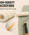 Top Shelf DIY Home Improvement Paint Roller Kit With Wired Cage Trays Sturdy Angled Brushes Nine And Four Inch Rollers Heavy Duty Masking Tape And Mixing Wand For Buttery Smooth Walls - high-density microfibre roller for smooth coverage.
