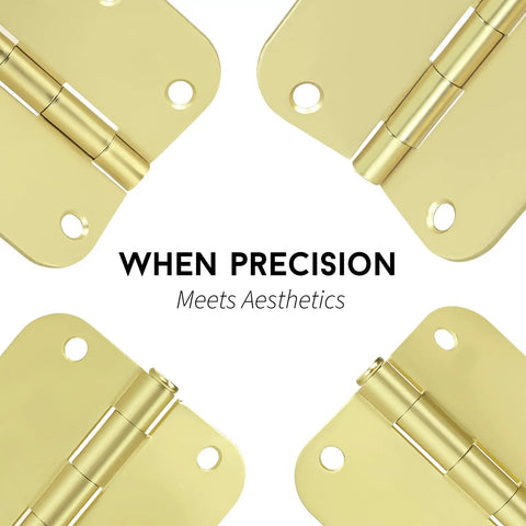 18 Pack 3.5 Inch Polished Brass Door Hinges With Five-Eighth Radius Corners Includes 108 Matching Screws In Brushed Brass Satin Gold Finish