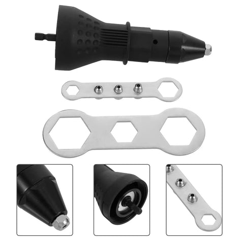 Cool Galpada Cordless Drill Rivet Adapter Kit With Plastic Body For Auto DIY And Metal Work, Low Noise Electric Riveting Tool To Make Drilling Faster And Easier On Cars Or Projects. black plastic cordless drill rivet adapter with metal rivet nuts and wrench