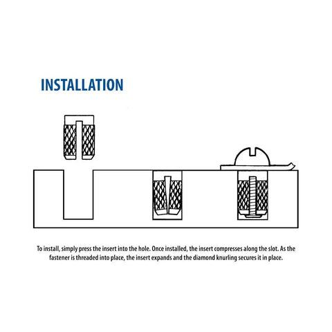 Installation diagram of Threaded Inserts For Plastic Flush Brass And Stainless Steel, Slotted Cold Install Design Delivers Fast, No Heat M3 X 0.5