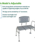 Heavy Duty Bariatric Tub Transfer Bench With Back, Adjustable Height, Supports Up To 500 Lbs, Non Slip Seat, Adjustable Model