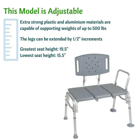 Heavy Duty Bariatric Tub Transfer Bench With Back, Adjustable Height, Supports Up To 500 Lbs, Non Slip Seat, Adjustable Model