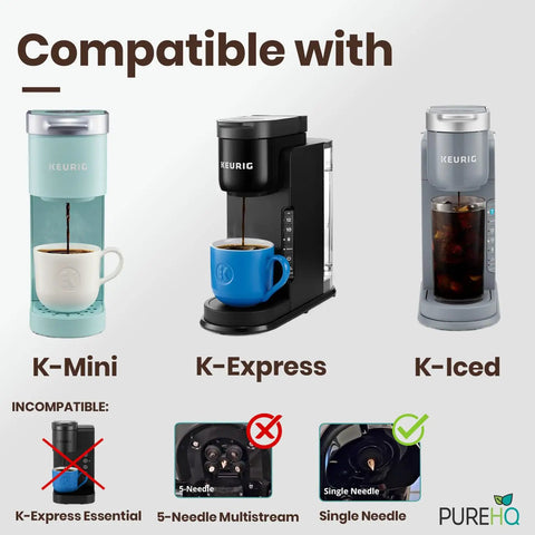 Image showing compatibility of Reusable K Cups For Keurig K Mini Series K Mini Plus K Express And K Iced with Adapter 3 Pack.