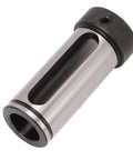 Morse taper drill sleeve adapter, reducing, fits MTA1–MTA4; steel body with black knurled end (side view)