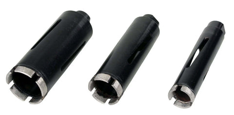 Steel Dragon Tools dry diamond core drill bits, three black cylindrical bits arranged diagonally