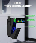 Slick Drop Down Biometric Gun Safe Featuring Lcd Temperature And Humidity Display showing temperature, humidity, and battery level.
