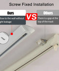 Screw fixed installation comparison of commercial grade sliding barn door hardware kit showing minimal light leakage.