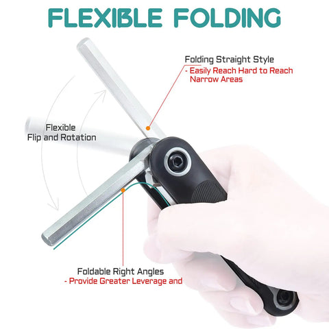 Flexible folding feature of 8 In 1 Folding Hex Key Set With Non Slip Rubber Grip Portable Pocket Allen Wrench Kit for Bikes and Projects
