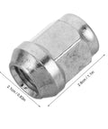 Close-up of alloy wheel lug nut screw for ATV go kart and outdoor racing with size dimensions