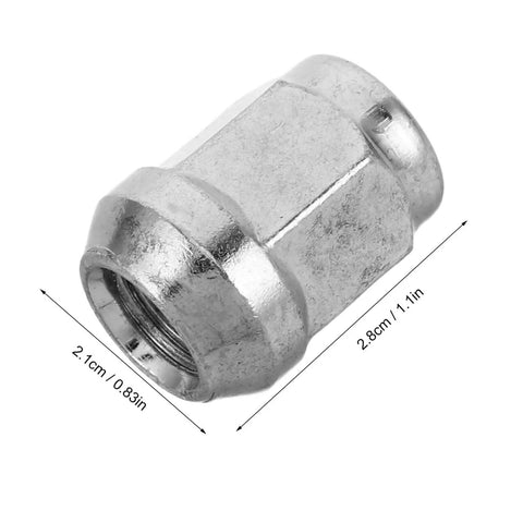 Close-up of alloy wheel lug nut screw for ATV go kart and outdoor racing with size dimensions