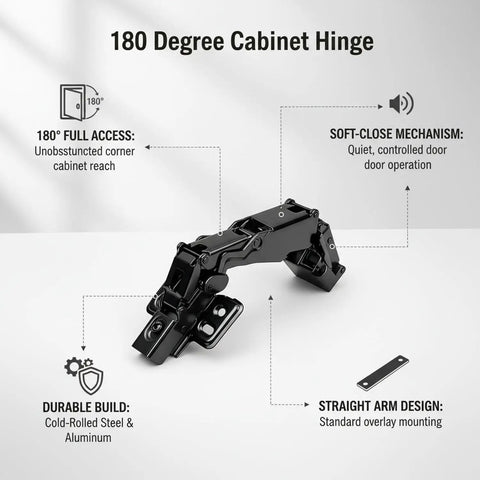 180 Degree Cabinet Hinge With Straight Arm For Corner Cabinets Full Overlay Door Hinge Easy Retrofit For Glass And Wood Doors