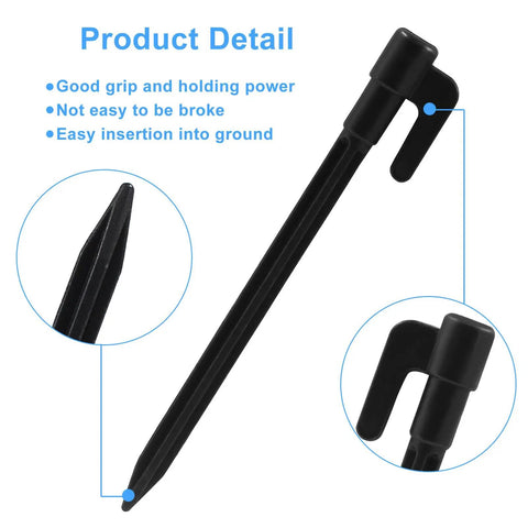 Close-up of a black 24 Pack 5.7 Inch Plastic Tent Stake For Tents And Canopies, highlighting grip and base features.