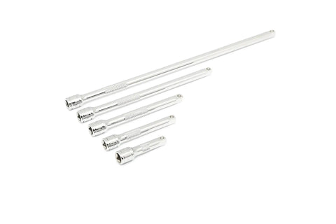 Knurled extension bars from 18 Piece 1/4 Inch 90-Tooth Ratchet And Drive Tool Set With EVA Foam Tray, Chrome Finish, Non-Slip Grip, Tight Spaces