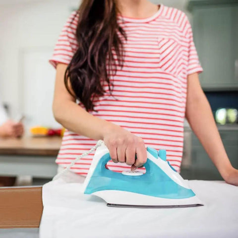 Woman using iron for vinyl transfer; Heat Press Pillow Set 9 Pieces In 1 With Four Size Cushions And Five T Shirt Ruler Guides