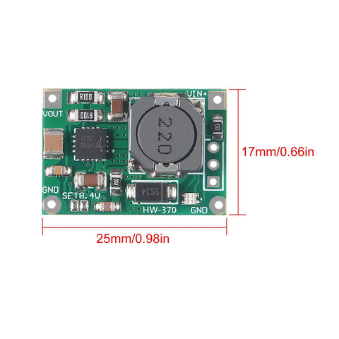 Front view of Six Pack TP5100 Battery Charger Module For Dual Lithium Cells 4.2V 8.4V with dimensions labeled
