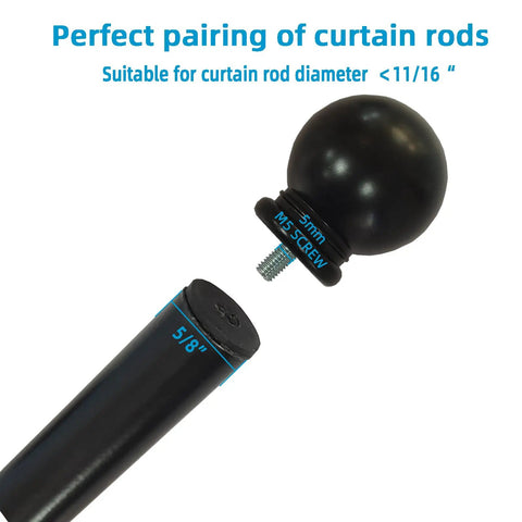 Four Pack Ball Shape Curtain Rod Finials For Five Eighth Inch Rods With M5 Thread Plastic Drapery Ends black ball finial and 5/8 inch rod