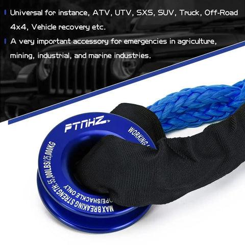 Heavy Duty Winch Snatch Recovery Ring With 55000 Lbs Minimum Break Strength Rope Retention Pulley Lightweight Recovery Blocks Towing Kit For ATV UTV SXS SUV Truck Off Road 4x4 Blue, blue aluminum ring with rope