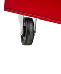 Close-up of heavy duty steel rolling tool chest caster wheel, showcasing durability for easy movement in garage organization.