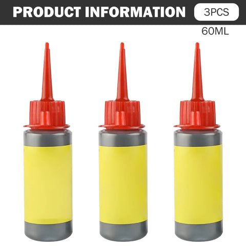 Graphite Powder Lubricant 60ml Set For Cars And Locks 3 Pack No Dust Long Lasting Formula with red nozzle and yellow label.