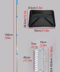 Premium 18 Inch Paint Roller Kit Featuring Adjustable Frame, Quick Drain Tray, And Extendable Five Foot Pole For Smashing Through Wall And Ceiling Jobs With A Frictionless Smooth Coat Daily, showing roller, tray, and pole dimensions.