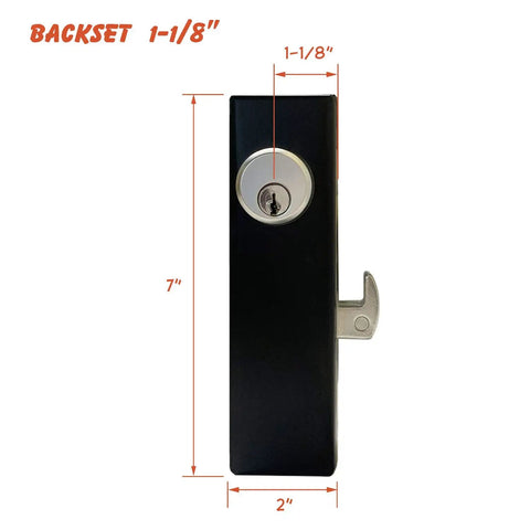 Side view of Hook Bolt Mortise Lock For Sliding Gates, Weldable Steel Hook Lock With Double Cylinder Security, 1-1/8 inch backset