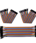 Multicolored Dupont Jumper Wire Kit 120Pcs 8-Inch Cables showing male-to-female and male-to-male connections for Arduino projects