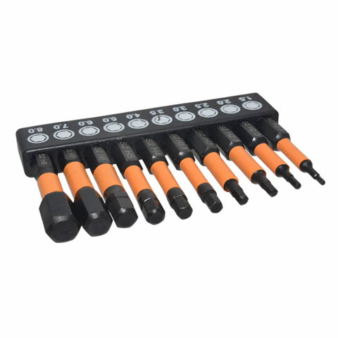 Versatile 20-piece Allen Wrench Bit Set Featuring S2 Steel Metric And Inch Hex Drill Kit For Heavy Duty Fastener Work, Perfect For Pro Mechanics Hitting All Your DIY Projects Without Hassle Or Fumbling With Multiple Tools. 20-piece S2 steel hex bit set on holder, metric and inch sizes