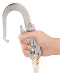 Hand holding hook of Fall Protection Safety Harness With Internal Shock Absorbing Lanyard And Hook, OSHA And ANSI Certified