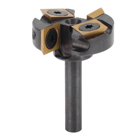 Rock Solid 1/4 Inch Shank Slab Flattening Router Bit With Tungsten Carbide showing cutter and inserts for smooth wood surfacing.