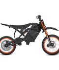 Full Send Electric Dirt Bike For Adults Quick 40 MPH Off Road Electric Motorcycle Blaze Black Orange side view with beefed up frame.