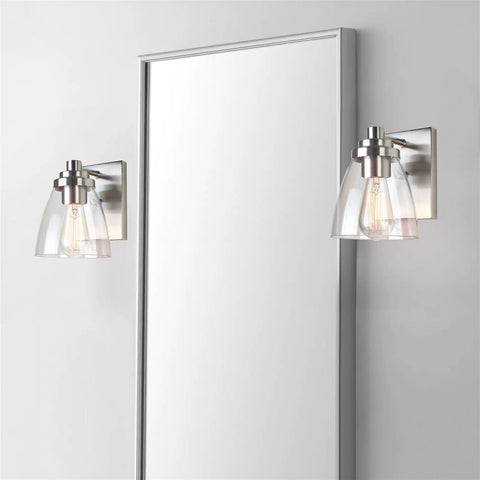 Clear Glass Lamp Shades 3-Pack Modern Cone Shape 6x5.75 Inch 1-5/8 Inch Fitter on wall sconces beside mirror