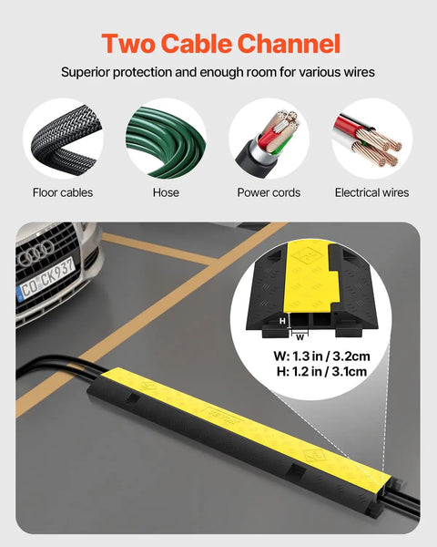 Three Pack 2 Channel Cable Protector Ramp With 11000 Lbs Per Axle Capacity For Driveways shown securing cables on asphalt