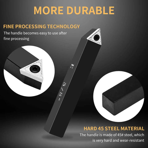 Close-up of Three Eighths Inch Indexable Carbide Turning Inserts Holder Set for Machining Lathes with 3/8 inch shank