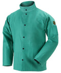 F9-30C 9 Oz Flame Resistant Welding Jacket With Stand Up Welder Collar Leather Reinforced Snaps Scribe Pockets And Inside Pocket Medium Green