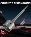Product dimensions of Heavy Duty 3 Inch Concrete Hole Saw Kit featuring top shelf tungsten carbide bits and SDS Plus adapter.