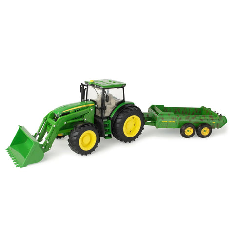 1/16 Scale Big Farm 6210R Tractor With Loader And Spreader Toy Set for outdoor farm fun and imaginative play, die-cast build.