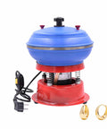 Electric Jewelry Polisher Vibrating Tumbler with blue rubber barrel, red base, for deburring rings, visible power cord