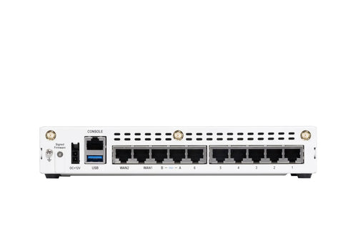 Top Shelf Wi Fi 6 Secure Wireless Firewall Bundle Includes SD Wan And Three Year Enterprise License For Bulletproof Office Security And Zero Downtime Peace Of Mind back view with ports and connections